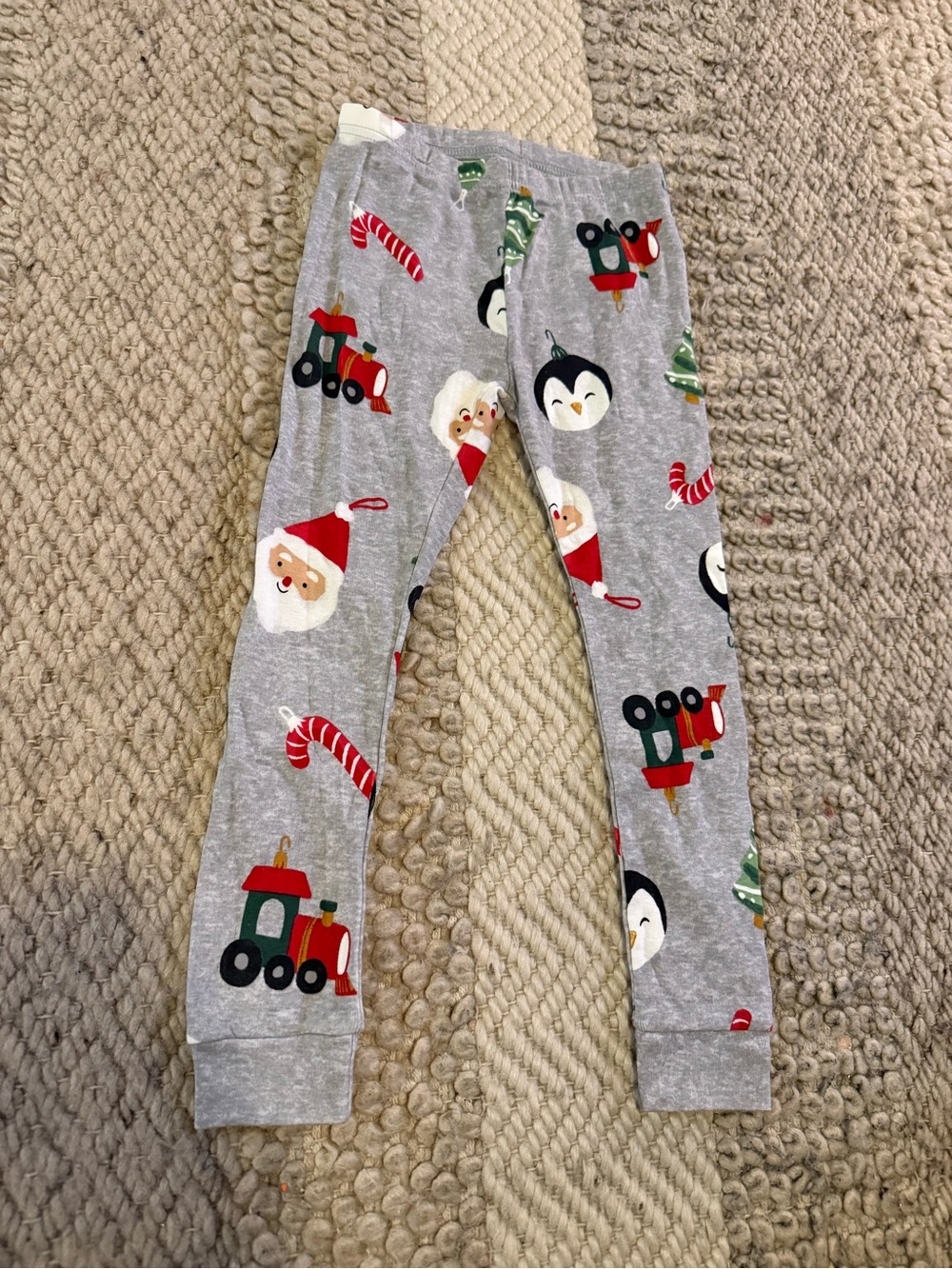 Carter's Gray Holiday Print pajama bottoms Santa, Penguin, Train & Candy Cane 4T